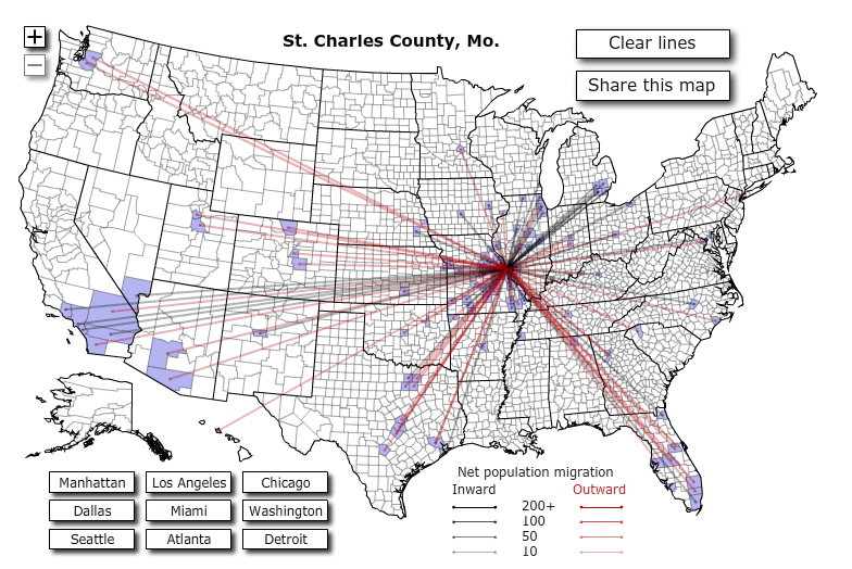 St. Charles County - 2008 census relocation map