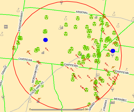 St. Louis city crime map in Tower Grove South