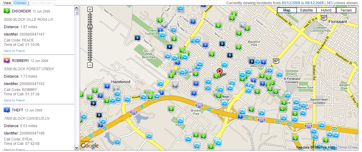 Crime Map for Hazelwood, MO