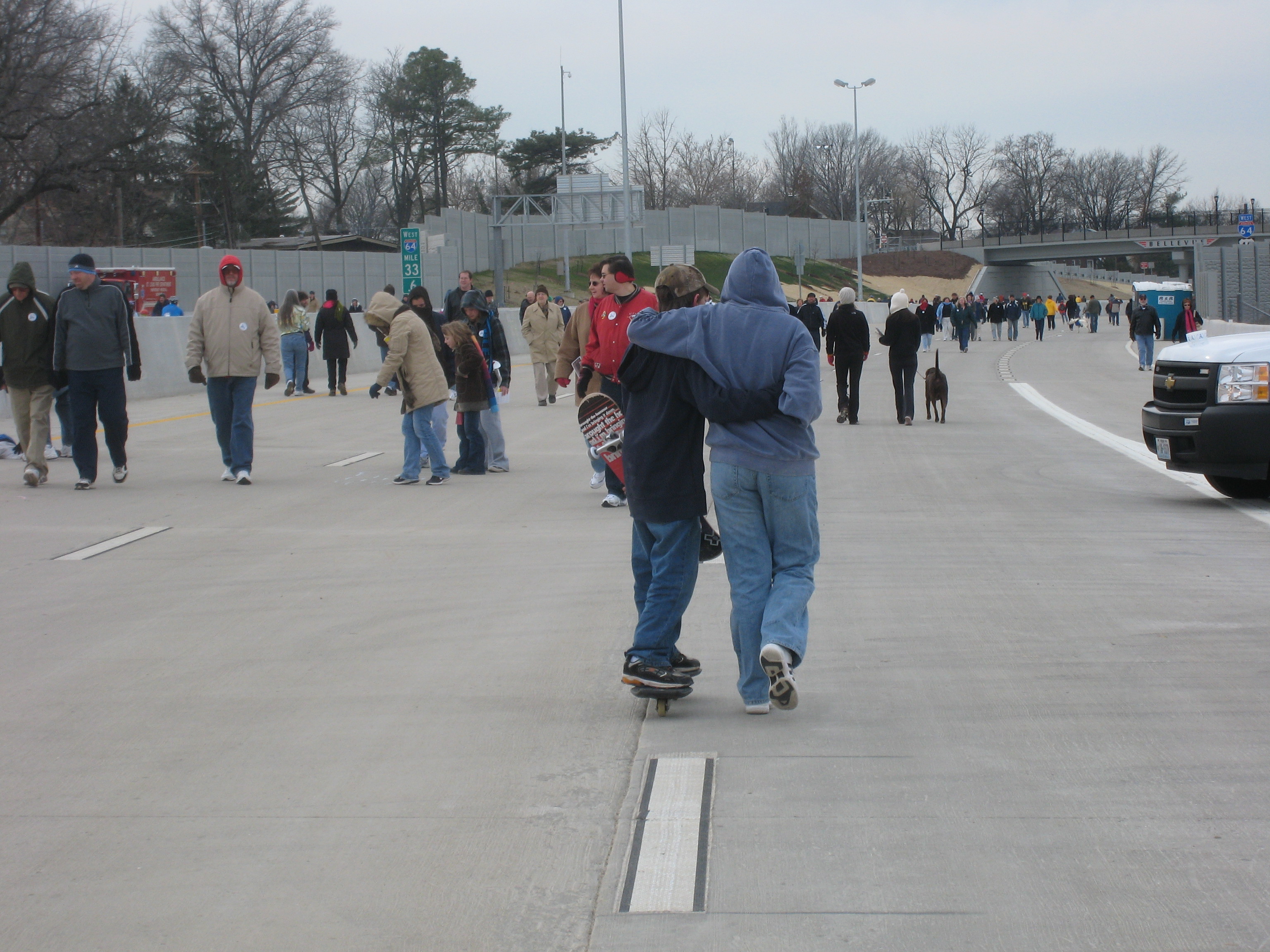 St. Louis Hwy 64 Re-opening day - walk on the highway