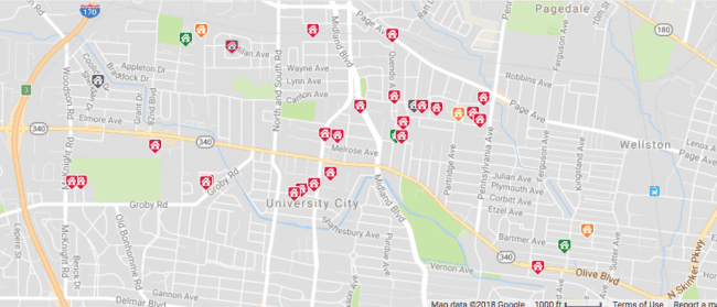 Map of St. Louis homes for sale